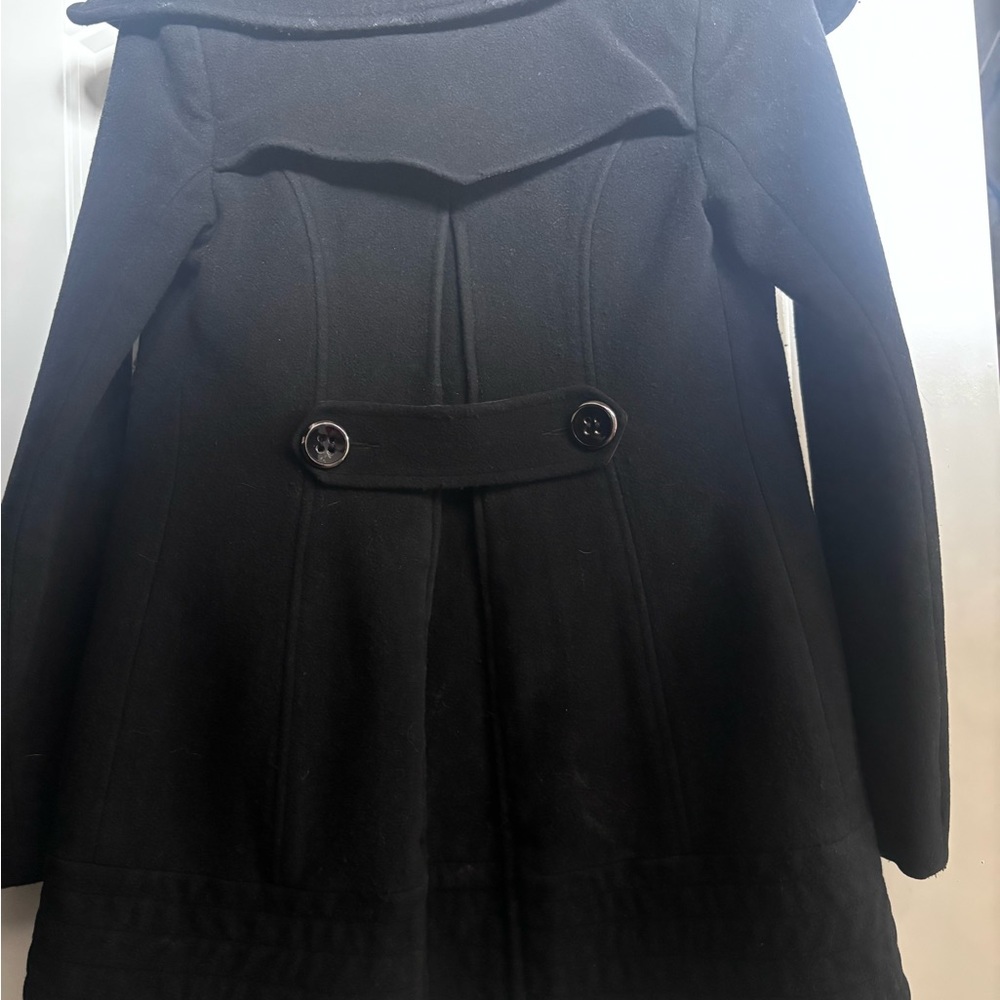Mackage Black Wool Pea Coat with Leather-Trim Pockets - Picture 9 of 11